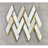 Calacatta Gold & Gold Aluminum Elongated Herringbone 15'' x 15 1/2''