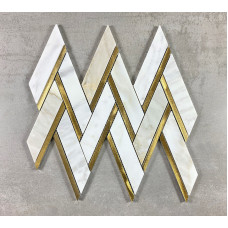 Calacatta Gold & Gold Aluminum Elongated Herringbone 15'' x 15 1/2''