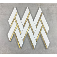 Thassos White & Gold Aluminum Elongated Herringbone 15'' x 15 1/2''