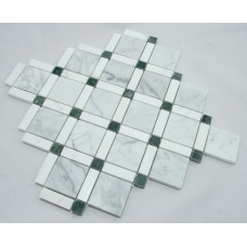 SQUARE DIAMOND BLANCO CARRARA, BIG FLOWER GREEN, ARISTONE POLISHED (0.93 SF/SHEET, 5 PC/BOX)