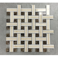 LATTICE SERIES, CREMA MARFIL+DARK EMPERADOR+THASSOS WHITE POLISHED (0.96 SF/SHEET, 5 PC/BOX)