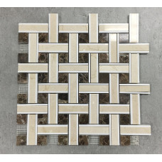 LATTICE SERIES, CREMA MARFIL+DARK EMPERADOR+THASSOS WHITE POLISHED (0.96 SF/SHEET, 5 PC/BOX)